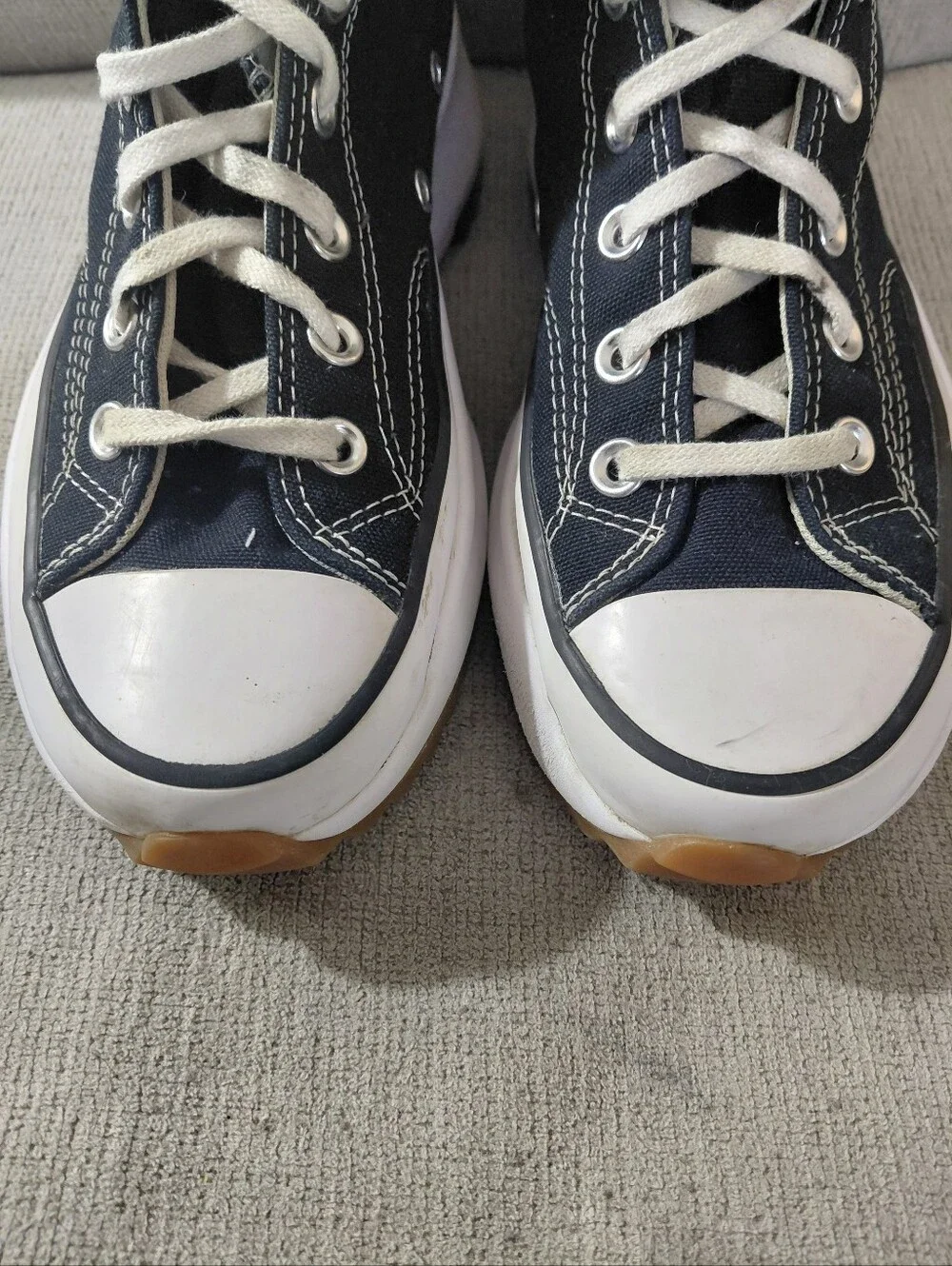 Converse Run Star Hike High Top Sneakers in Navy Blue & White Size